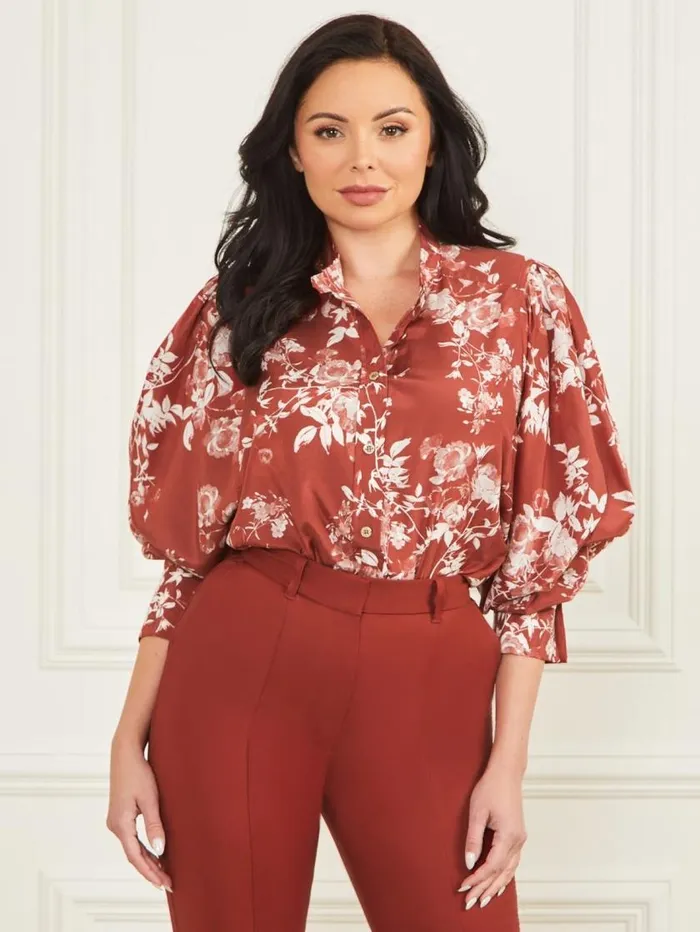 Women Petal Pose Yvonne Blouse Petal Pose Dark Jam Red Marciano Tops And Sweaters Women Petal Pose Yvonne Blouse Petal Pose Dark Jam Red Marciano Tops And Sweaters