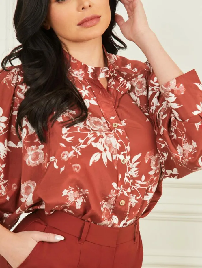 Women Petal Pose Yvonne Blouse Petal Pose Dark Jam Red Marciano Tops And Sweaters Women Petal Pose Yvonne Blouse Petal Pose Dark Jam Red Marciano Tops And Sweaters
