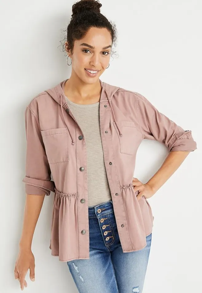 Women Pink Babydoll Hooded Jacket Maurices Tops