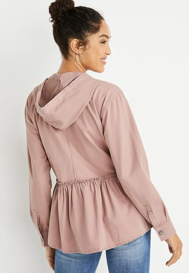 Women Pink Babydoll Hooded Jacket Maurices Tops