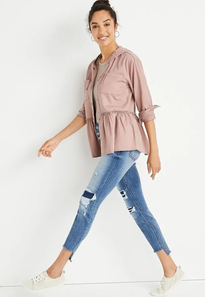 Women Pink Babydoll Hooded Jacket Maurices Tops