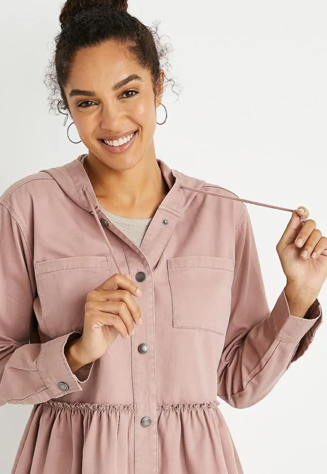 Women Pink Babydoll Hooded Jacket Maurices Tops