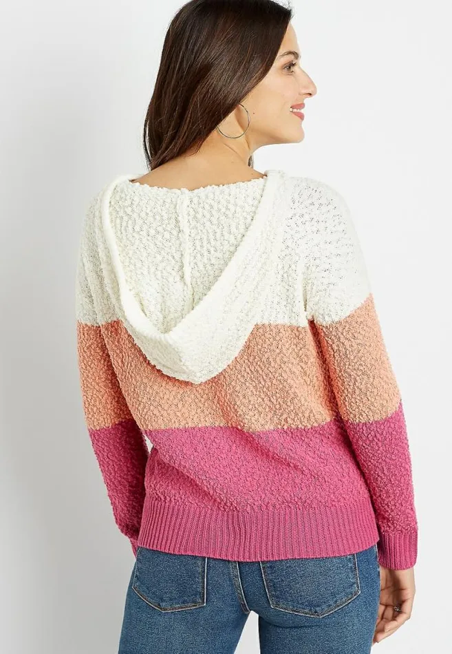 Women Pink Colorblock Hooded Pullover Sweater Maurices Tops