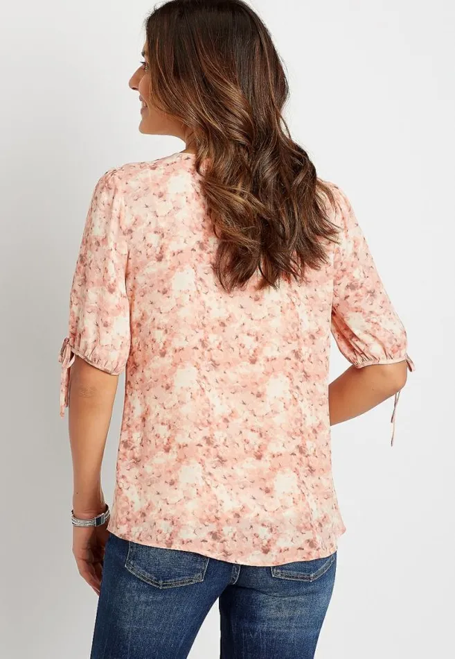 Women Pink Floral Tie Sleeve Blouse Maurices Tops