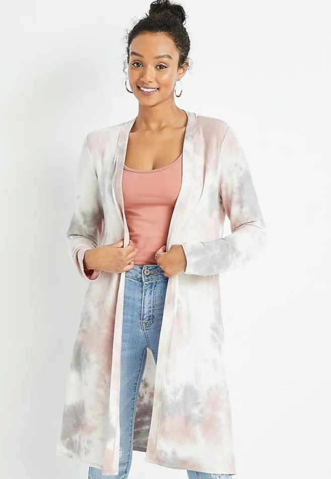 Women Pink Tie Dye Duster Cardigan Maurices Tops