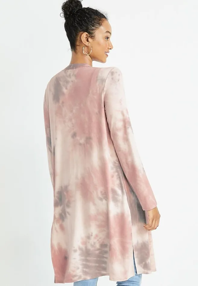 Women Pink Tie Dye Duster Cardigan Maurices Tops