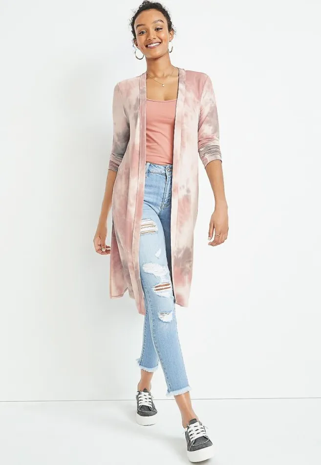 Women Pink Tie Dye Duster Cardigan Maurices Tops