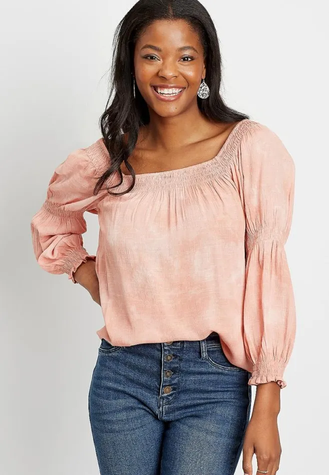 Women Pink Tie Dye Smocked Blouse Maurices Tops