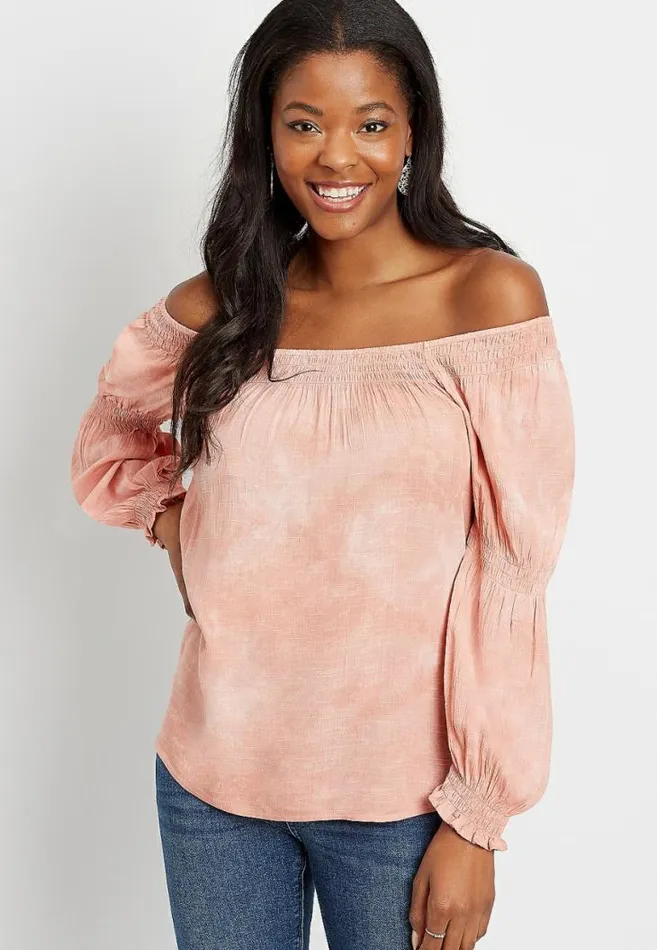 Women Pink Tie Dye Smocked Blouse Maurices Tops