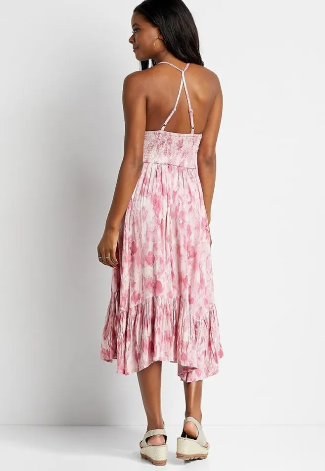 Women Pink Tie Dye Smocked Top Midi Dress Maurices Dresses and Jumpsuits