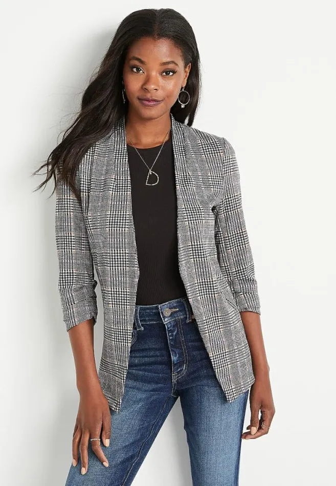 Women Plaid Open Front Blazer Maurices Tops