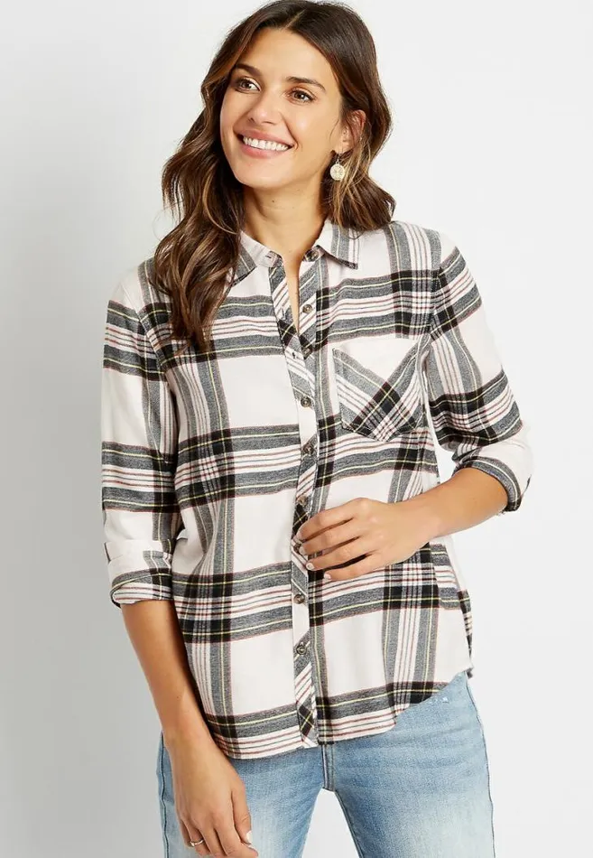 Women Plaid Super Soft Button Down Shirt Maurices Tops
