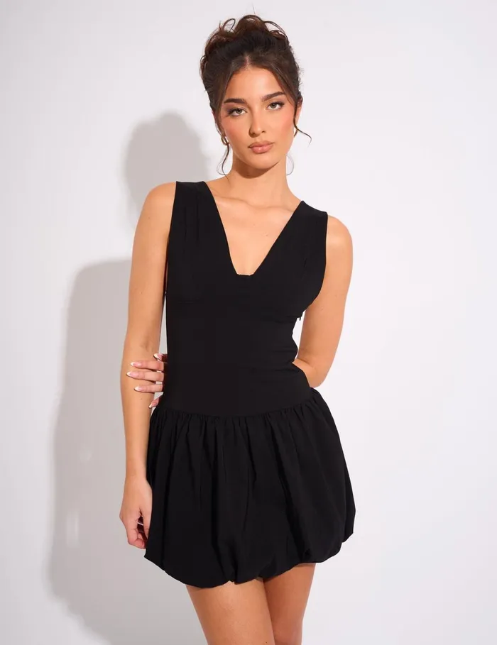 Women Plunge Bubble Hem Mini Dress Black Black Public Desire Dresses