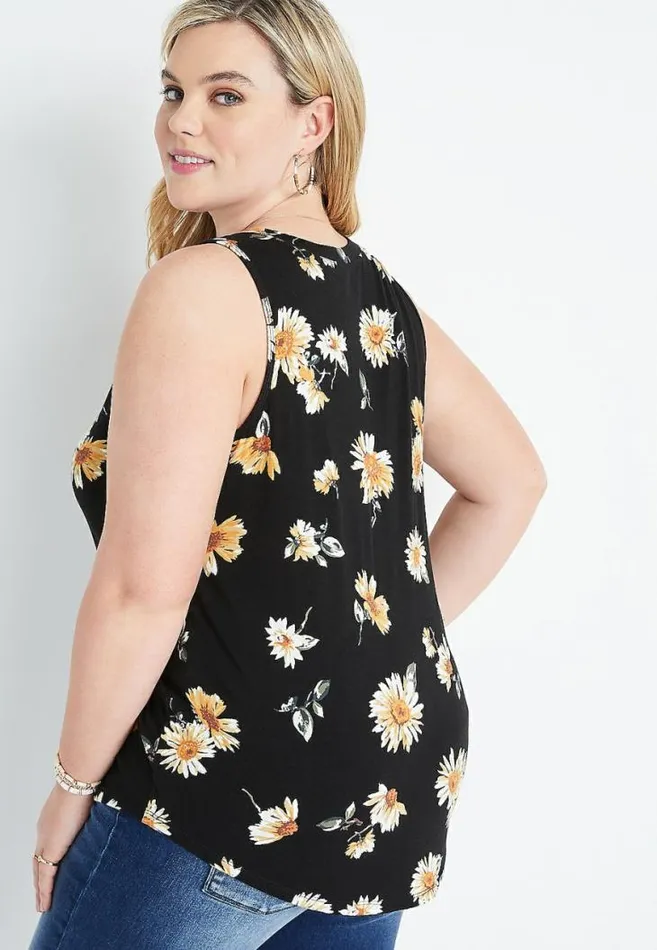 Women Plus Size 247 Black Daisy V Neck Tank Top Maurices Plus Tops