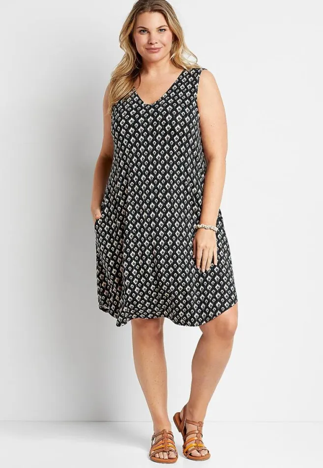 Women Plus Size 247 Black Mixed Print Shift Dress Maurices Plus Dresses and Jumpsuits