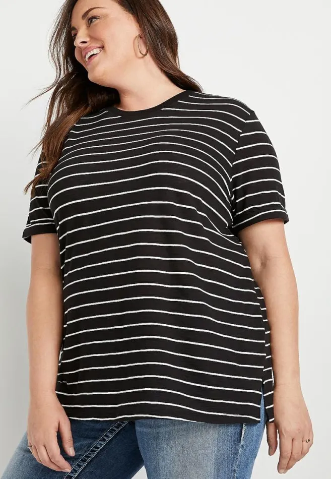 Women Plus Size 247 Black Stripe Oversized Boyfriend Tee Maurices Plus Tops