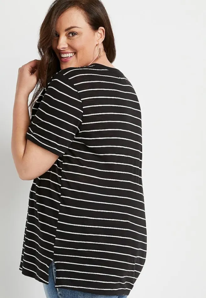 Women Plus Size 247 Black Stripe Oversized Boyfriend Tee Maurices Plus Tops