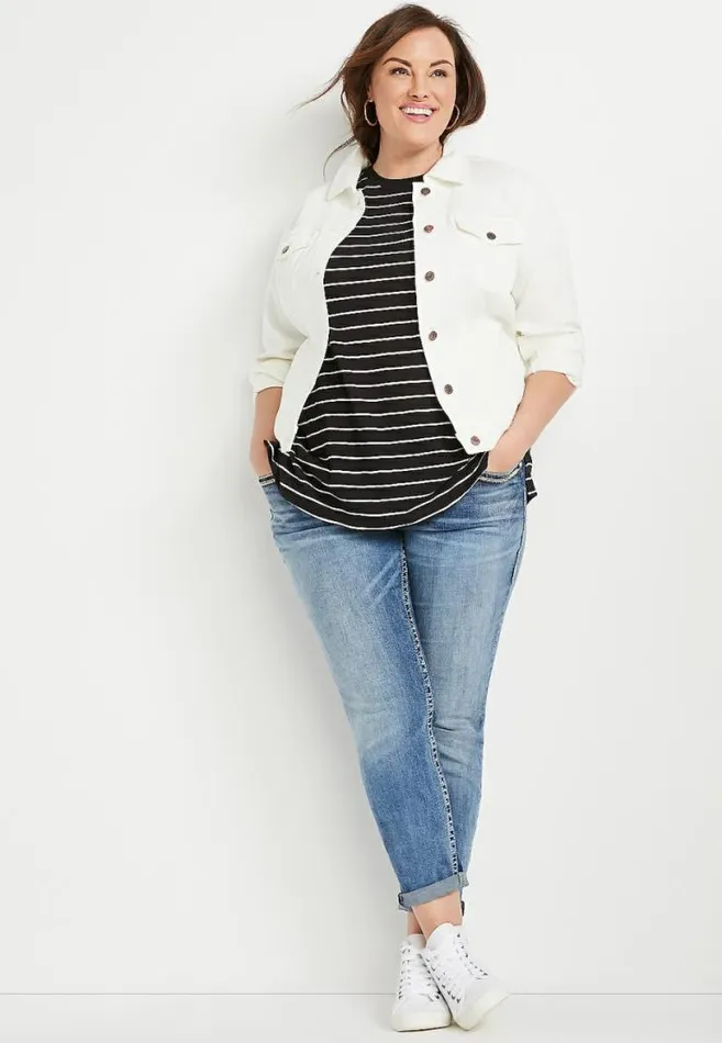 Women Plus Size 247 Black Stripe Oversized Boyfriend Tee Maurices Plus Tops