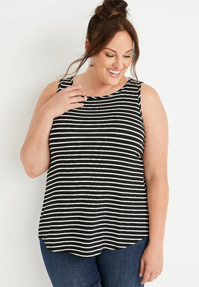 Women Plus Size 247 Black Striped High Neck Tank Top Maurices Plus Tops