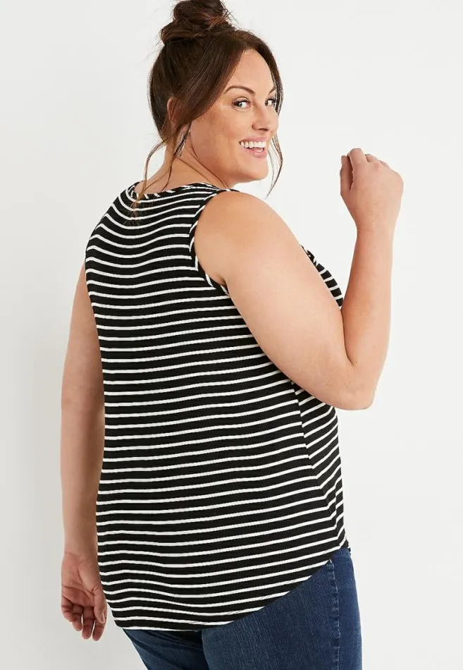 Women Plus Size 247 Black Striped High Neck Tank Top Maurices Plus Tops