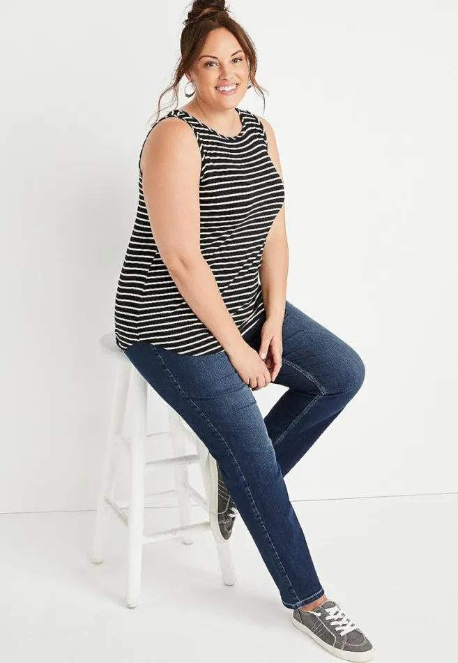 Women Plus Size 247 Black Striped High Neck Tank Top Maurices Plus Tops