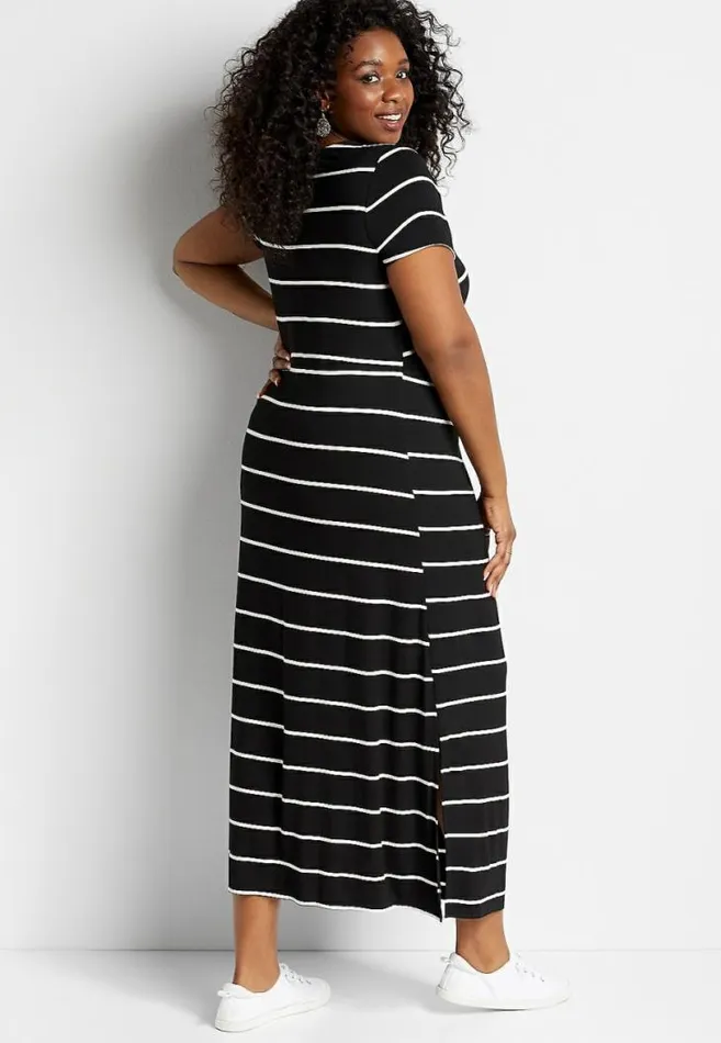 Women Plus Size 247 Black Striped Knot Front Maxi Dress Maurices Plus Dresses and Jumpsuits