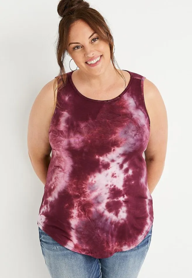 Women Plus Size 247 Burgundy Tie Dye High Neck Tank Top Maurices Plus Tops