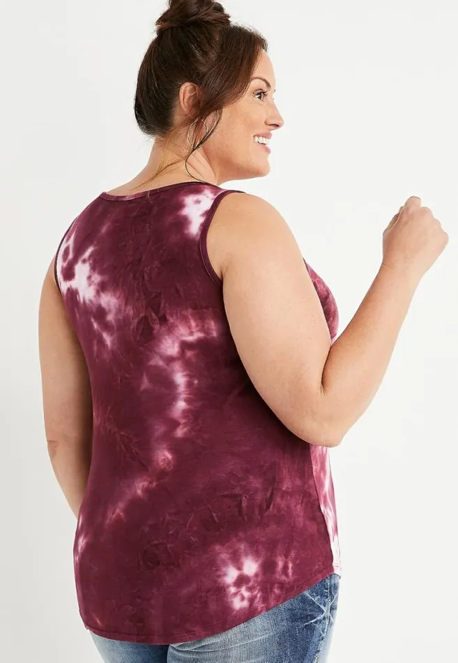 Women Plus Size 247 Burgundy Tie Dye High Neck Tank Top Maurices Plus Tops