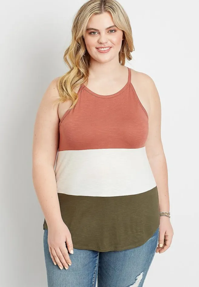 Women Plus Size 247 Color Block High Neck Tank Top Maurices Plus Tops