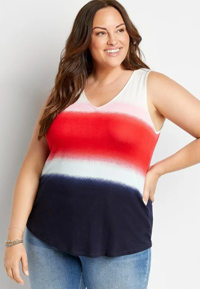 Women Plus Size 247 Color Striped V Neck Tank Top Maurices Plus Tops