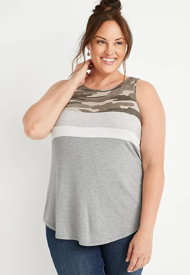 Women Plus Size 247 Gray Camo Striped Tank Top Maurices Plus Tops