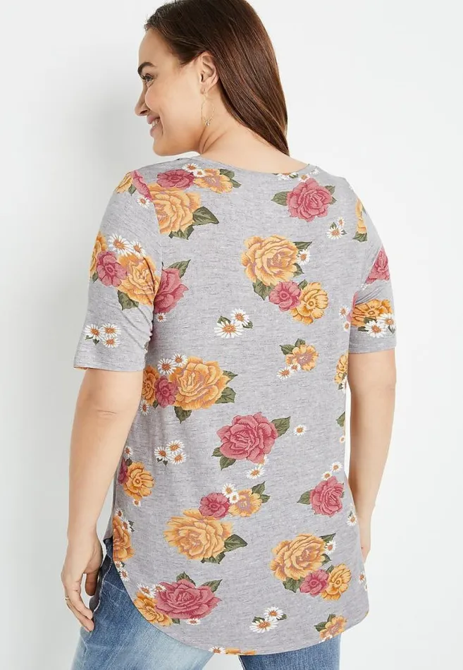 Women Plus Size 247 Gray Floral Flawless Tee Maurices Plus Tops