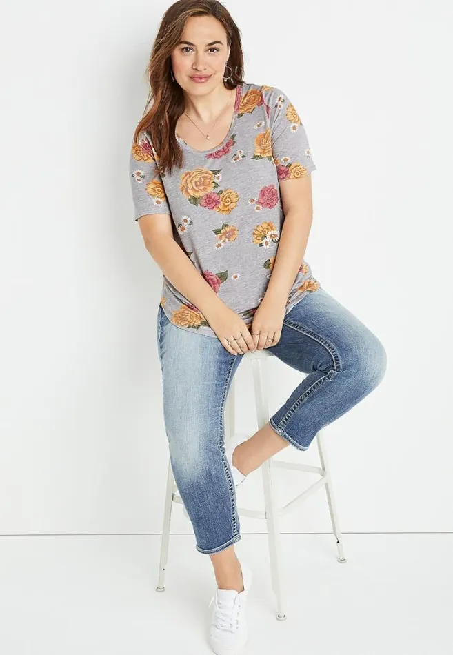 Women Plus Size 247 Gray Floral Flawless Tee Maurices Plus Tops