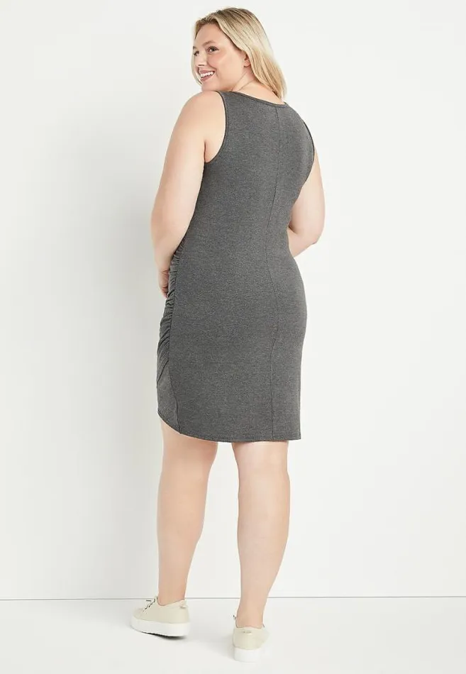 Women Plus Size 247 Gray Ruched Mini Sheath Dress Maurices Plus Dresses and Jumpsuits