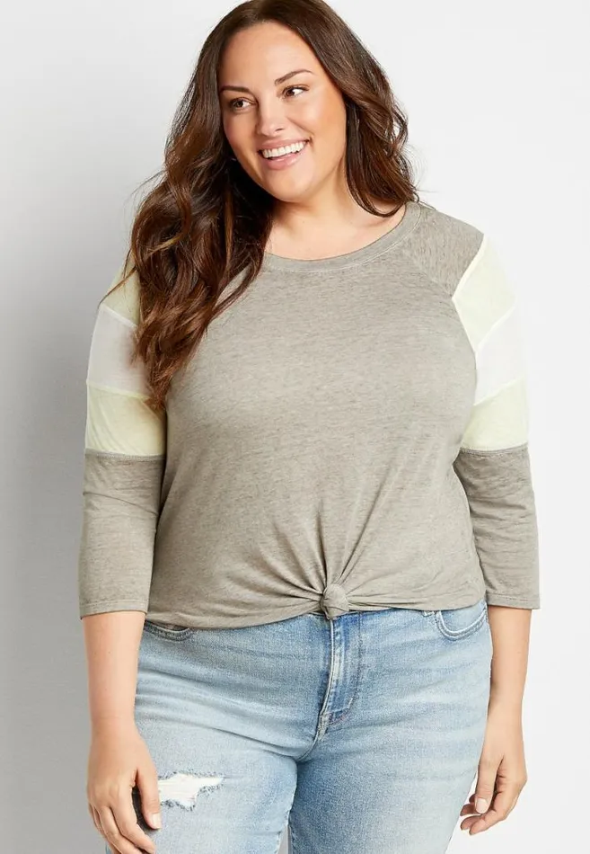 Women Plus Size 247 Gray Striped Baseball Tee Maurices Plus Tops