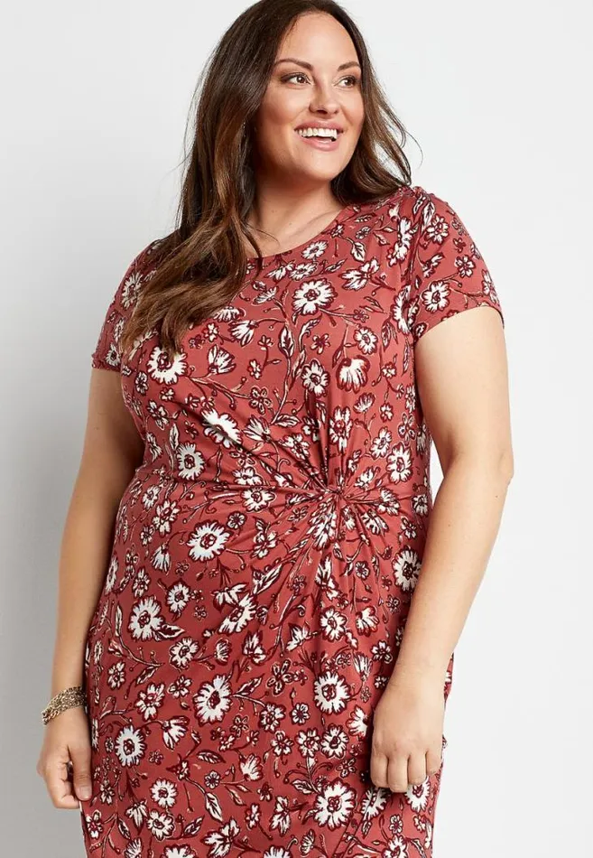 Women Plus Size 247 Pink Floral Knot Front Maxi Dress Maurices Plus Dresses and Jumpsuits