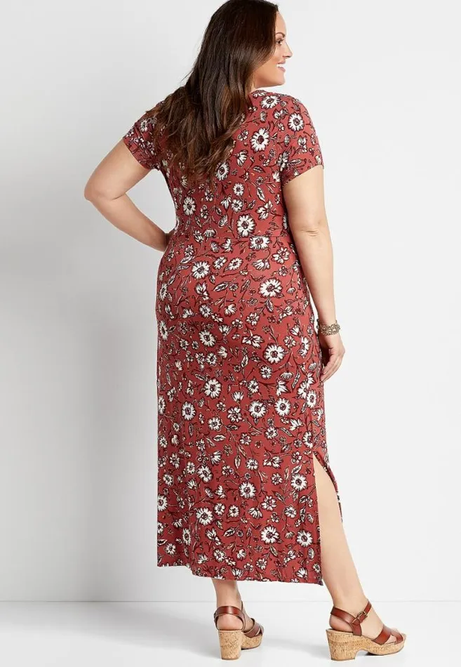 Women Plus Size 247 Pink Floral Knot Front Maxi Dress Maurices Plus Dresses and Jumpsuits