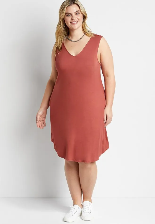 Women Plus Size 247 Red Double VNeck Shift Dress Maurices Plus Dresses and Jumpsuits