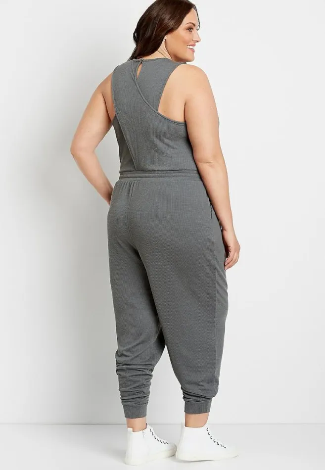 Women Plus Size 247 Ribbed Jogger Drawcord Pocket Jumpsuit Maurices Plus Dresses and Jumpsuits
