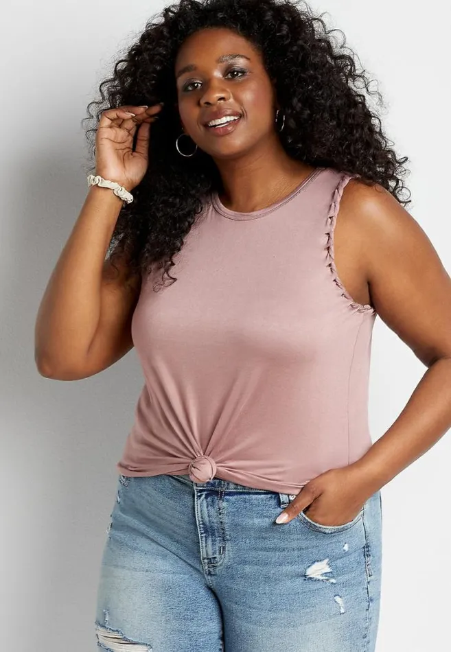 Women Plus Size 247 Solid Braided Arm Tank Top Maurices Plus Tops