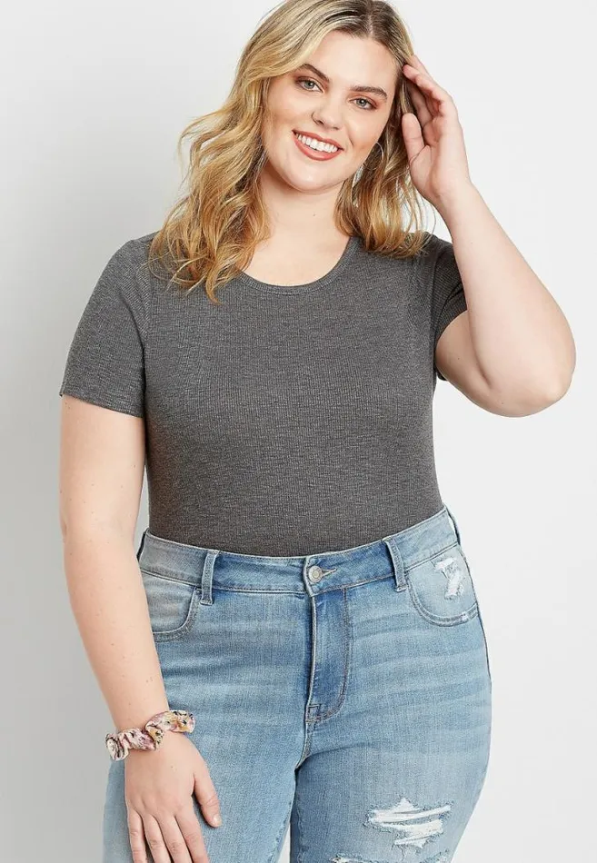 Women Plus Size 247 Solid Rib Knit Tuck In Tee Maurices Plus Tops