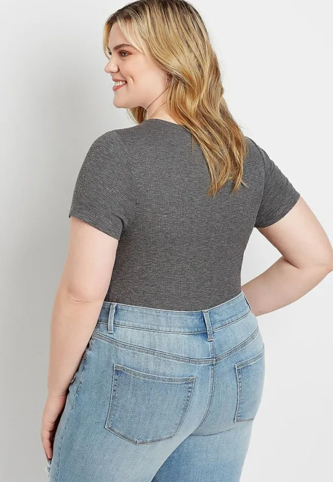 Women Plus Size 247 Solid Rib Knit Tuck In Tee Maurices Plus Tops