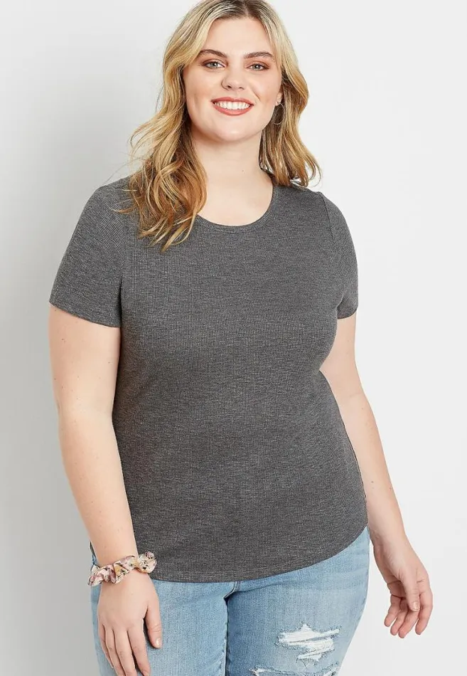 Women Plus Size 247 Solid Rib Knit Tuck In Tee Maurices Plus Tops