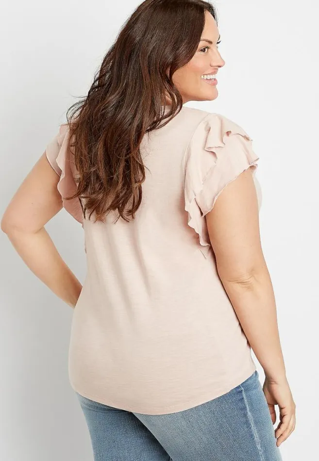 Women Plus Size 247 Solid Ruffle Sleeve Tee Maurices Plus Tops