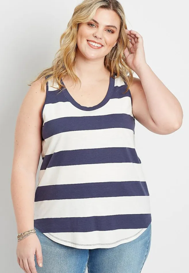 Women Plus Size 247 Striped Scoop Neck Tank Top Maurices Plus Tops
