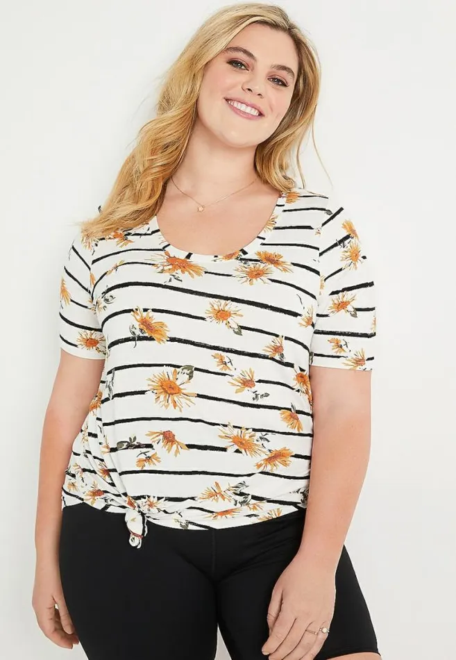 Women Plus Size 247 White Daisy Stripe Flawless Tunic Tee Maurices Plus Tops