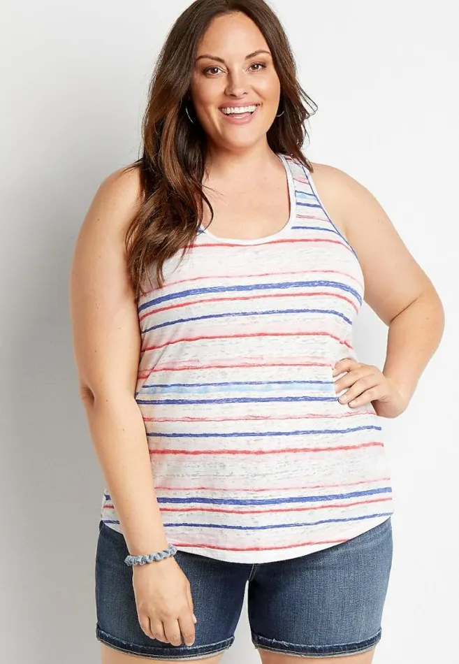Women Plus Size 247 White Striped Knot Back Tank Top Maurices Plus Tops