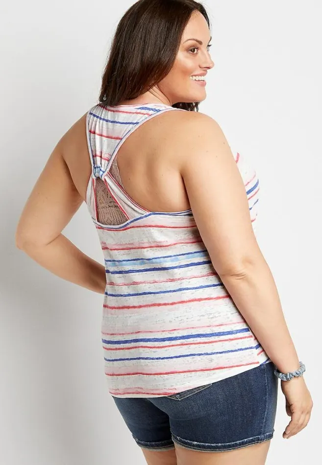 Women Plus Size 247 White Striped Knot Back Tank Top Maurices Plus Tops