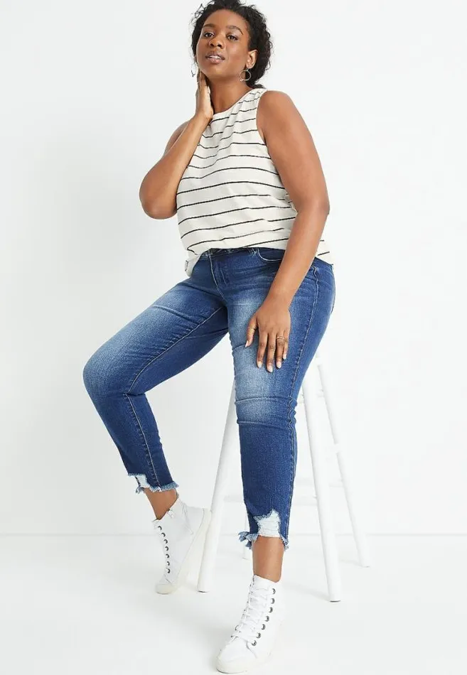 Women Plus Size 247 White Striped Strappy Back Classic Tank Top Maurices Plus Tops
