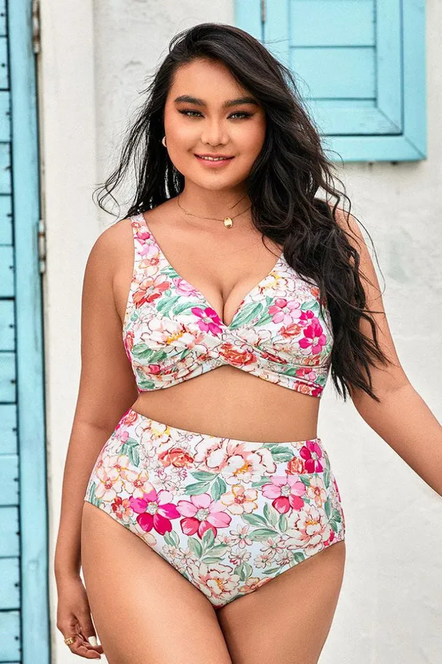 Women Plus Size and Curve Bikinis Cupshe 90s Floral Wrap Front Bralette And Banded High Waist Bikini Set Multicolor Women Plus Size and Curve Bikinis Cupshe 90s Floral Wrap Front Bralette And Banded High Waist Bikini Set Multicolor
